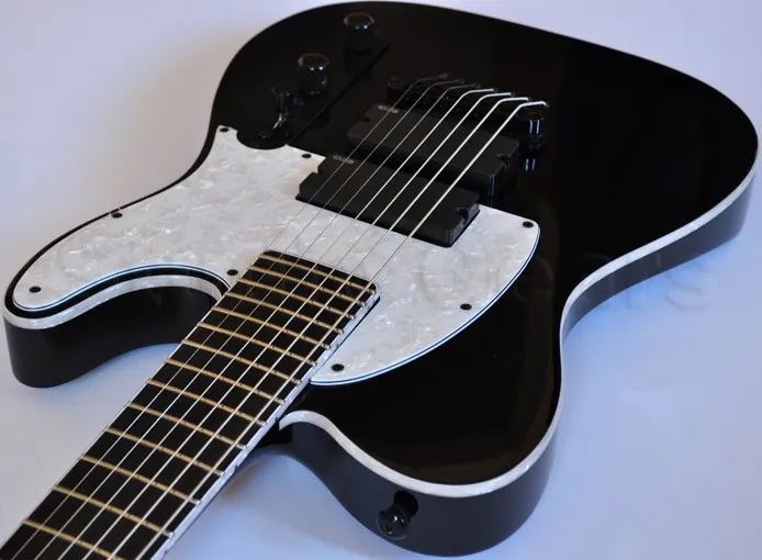 Ltd SCT-607B Stephen Carpenter Signed 7 Strings Black Electry Guitar String Thru Body Bridge、コピーパッシブEMGピックアップ、9Vバッテリーボックス