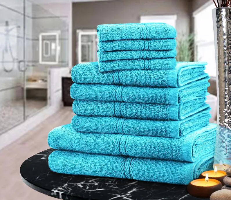 SET DI ASCIUGAMANI DI LUSSO BALE 100% COTONE 10PC ASCIUGAMANI DA BAGNO  BAGNO A MANO VISO 9