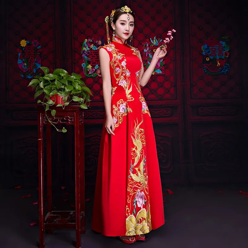 해외 중국 기모노 상해 이야기 빈티지 Cheongsam 결혼식 중국 복장 Suzhou 자수 긴 Qipao 여자 섹시한 전통 Cheongsam