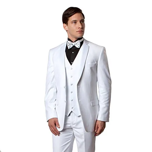 Populär Design Groom Tuxedos Två knapp Vit Notch Lapel Groomsmen Bästa Man kostym Bröllop Mens Passar (Jacka + Byxor + Vest + Tie) J504