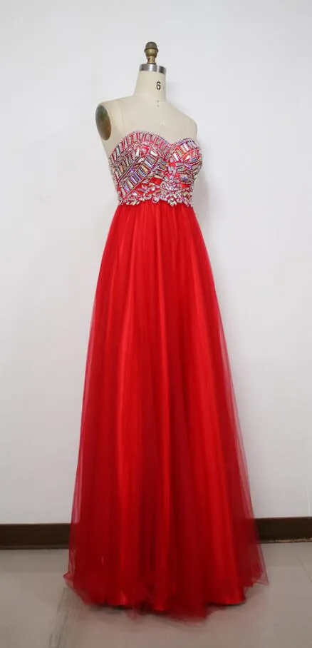 Błyszczący cekinowy ukochany długi czerwony tiul sukienka druhna formalne suknie weselne Suknie Nowe przybycie