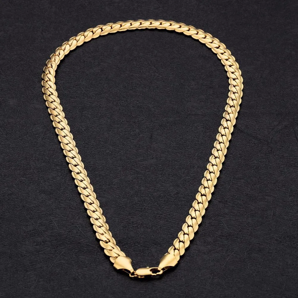 23.6 in Mens Necklace Chain 18k Yellow Gold Filled Bone Necklace Solid Jewelry 7mm Wide Mens Accessories