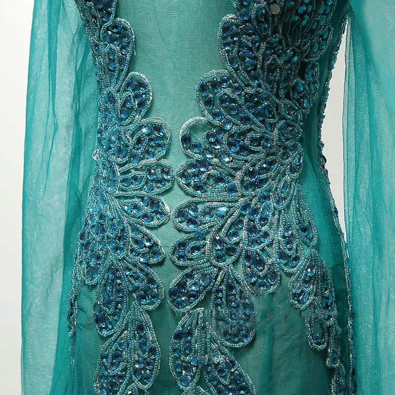 2018 Zie door dames prom jurk kralen turquoise blauwgroen speciaal ontwerp op maat gemaakte feest maxi jurken sexy jurken vloer lengte7751396