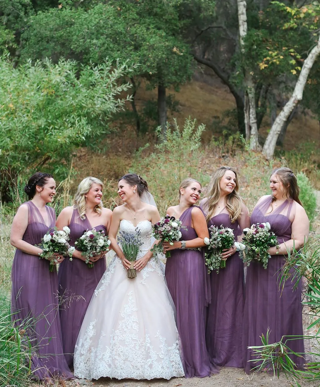 Plus Size Elegant Purple Convertible Bridesmaid Dresses One Shoulder Tulle Satin Floor Length Maid Of Honor Dress Brautjungfer Kleider