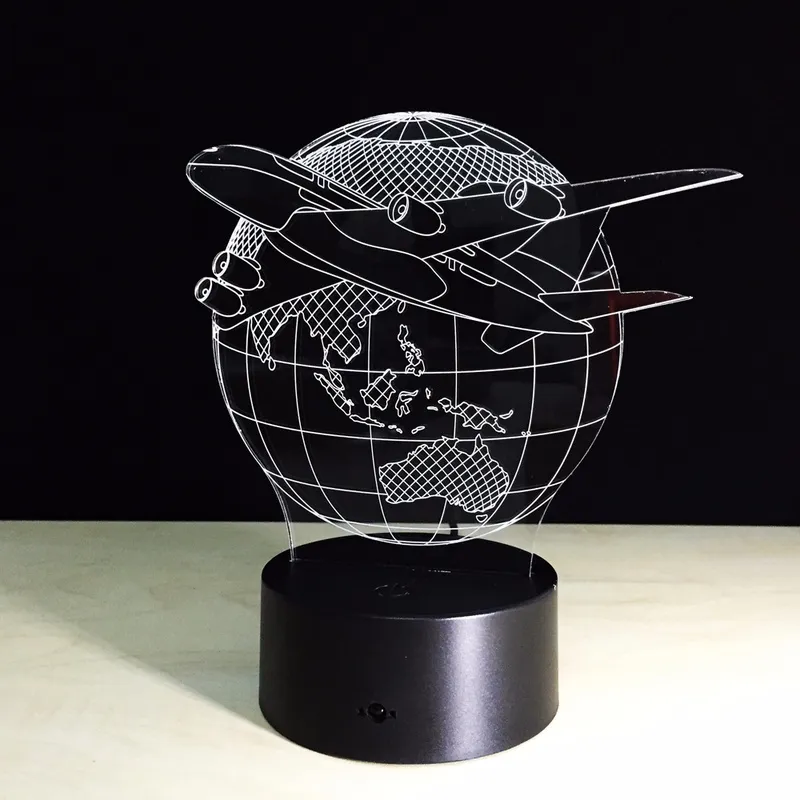 Fly the World Earth Globe samolot Lampa LED LAMPA LAMPA LED LAGURY W KOLORY 3D LAMPU ILUZJI OPTYCZNEJ