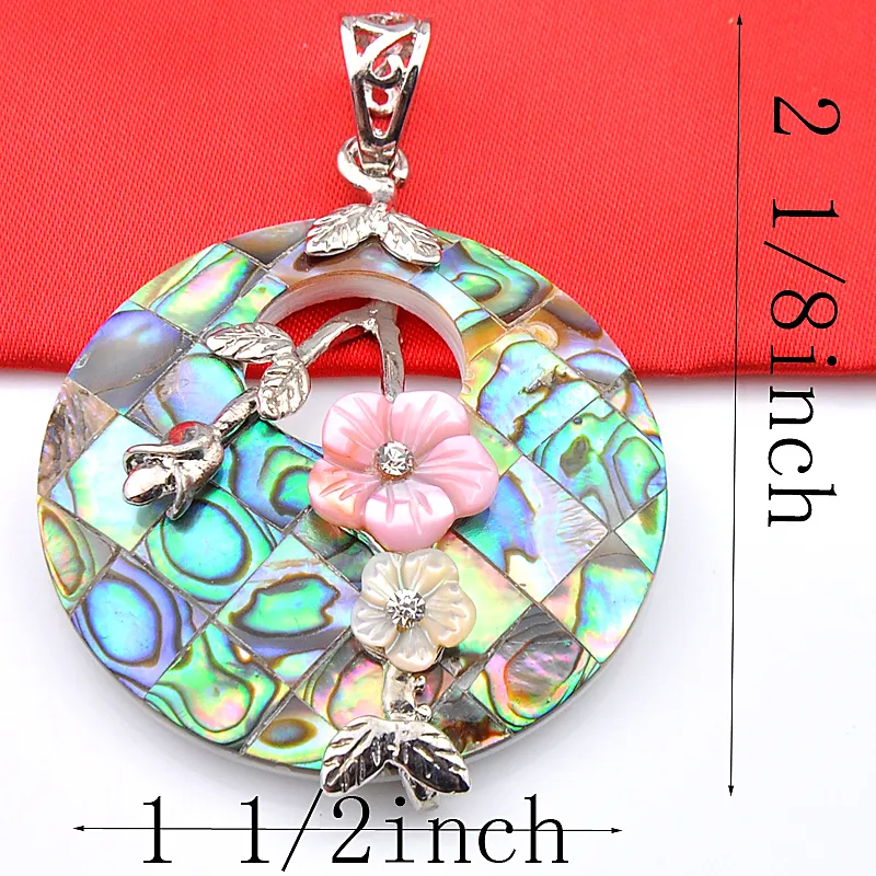 Luckyshine Round Natural Abalone Shell Wisiorki 925 Sterling Posrebrzane Kobiety Kwiat Wisiorek Biżuteria Unisex 1,5 cal