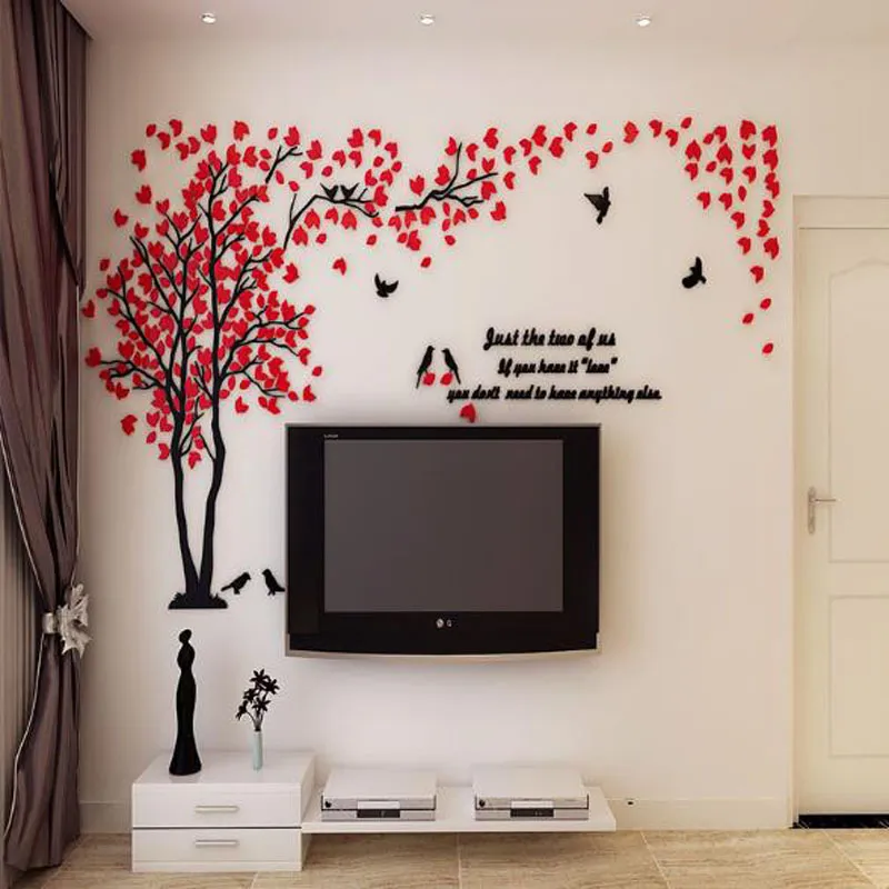 Groothandel Muurstickers Acryl Paar Boom Muurstickers Woonkamer Slaapkamer TV Muur 3D Stickers DIY Home Decor