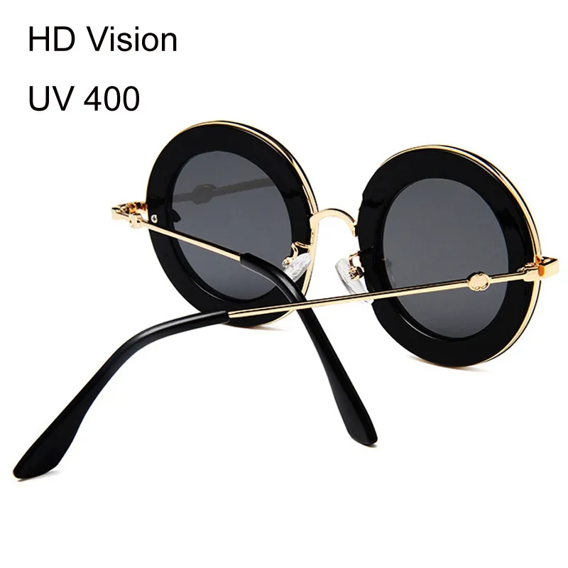 Retro Round Sunglasses Women Brand Designer English Letters Bee Metal Frame Circle Sun Glasses Fashion Female Shades Oculos