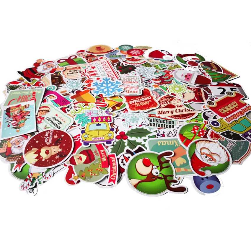 100 pcs-pack Feliz Natal Papai Noel Feriado Vinil adesivo à prova d'água Adesivos para a garrafa de água Planejador de laptop Scrapbook Skateboard Organizer Bomb Organizer