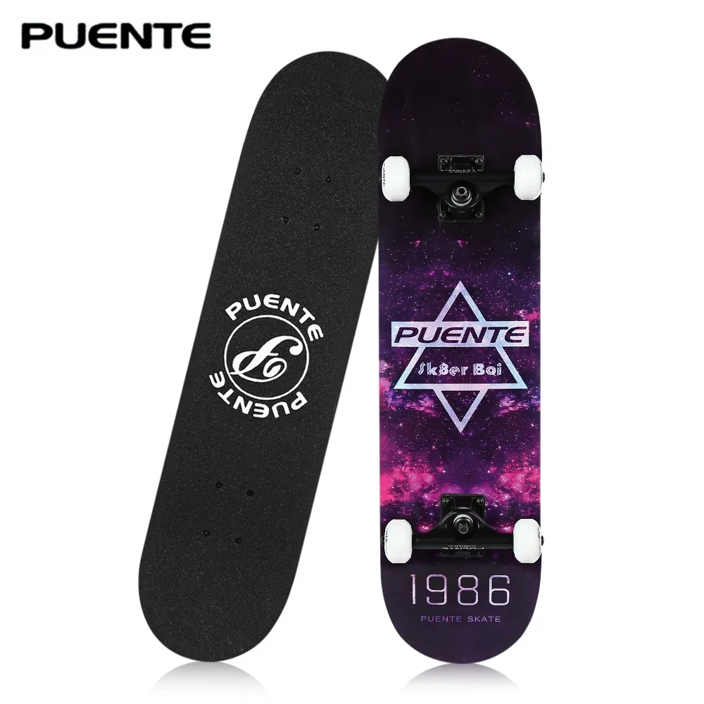 PUENTE Skateboard Double Kick Deck à quatre roues avec gadget en forme de T