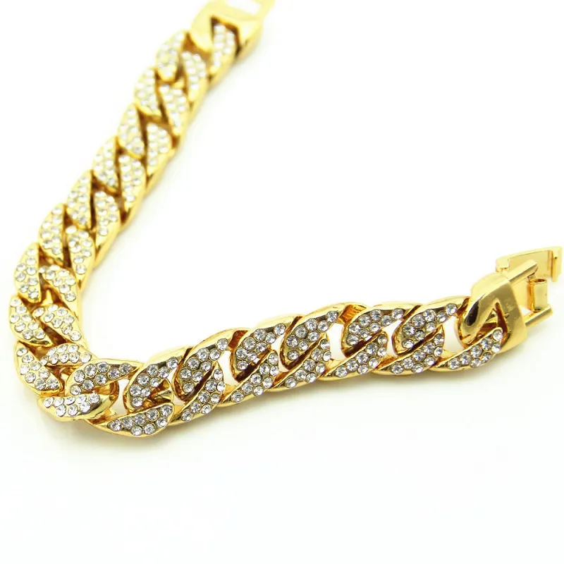 Braccialetti a catena ghiacciati da uomo Gold Cuban Link Catene Miami Bracciale Fashion Hip Hop Jewelry263T