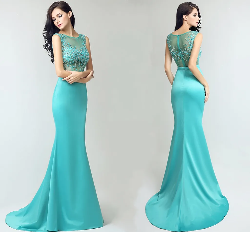 New High-End Custom Spring And Summer Long Tail Formal Evening Dresses Round Neck Hand-Made Pintail Fishtail Prom Dresses DH040