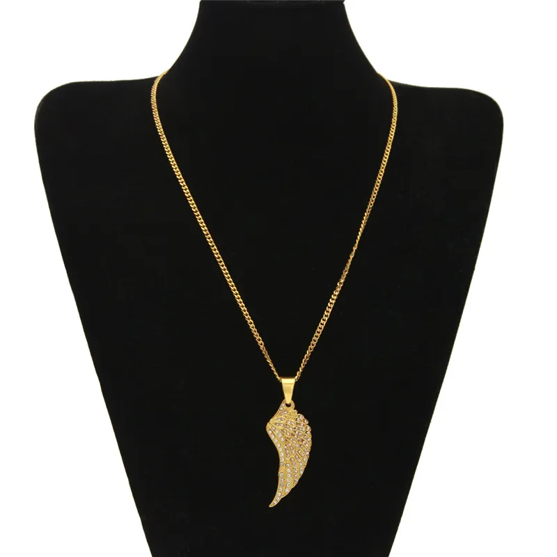 New Fashion Hip Hop Jewelry Angolo Ala Ala Collana in acciaio inox 316L Collana in oro in acciaio inox uomo Donne NL-559