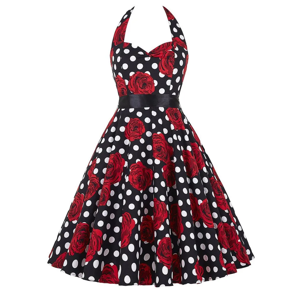 Vintage anni '50 anni '60 Rockabilly Summer Dress 2018 Sexy Halter Women Dress Robe Femme Plus Size Pin Up Abiti retrò Vestido