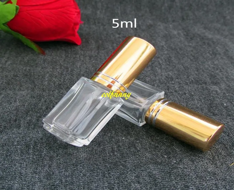 100st / mycket ny 5ml klar kosmetisk sprayflaska anpassad transparent kvadratisk glas parfym liten sprayflaska