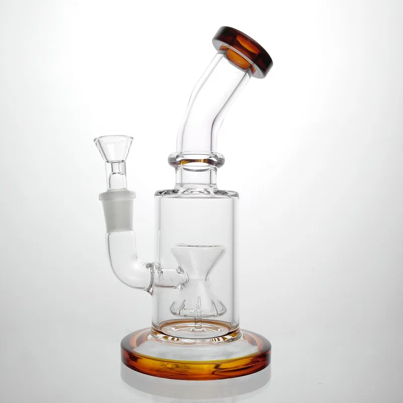 bent neck small glass bong glass percolator bong Waterpipe 7.5'' Straight Tube Sturdy Round Base Stable Circular Foot Flared Mouthpiece Glass Water Pipes Bongs