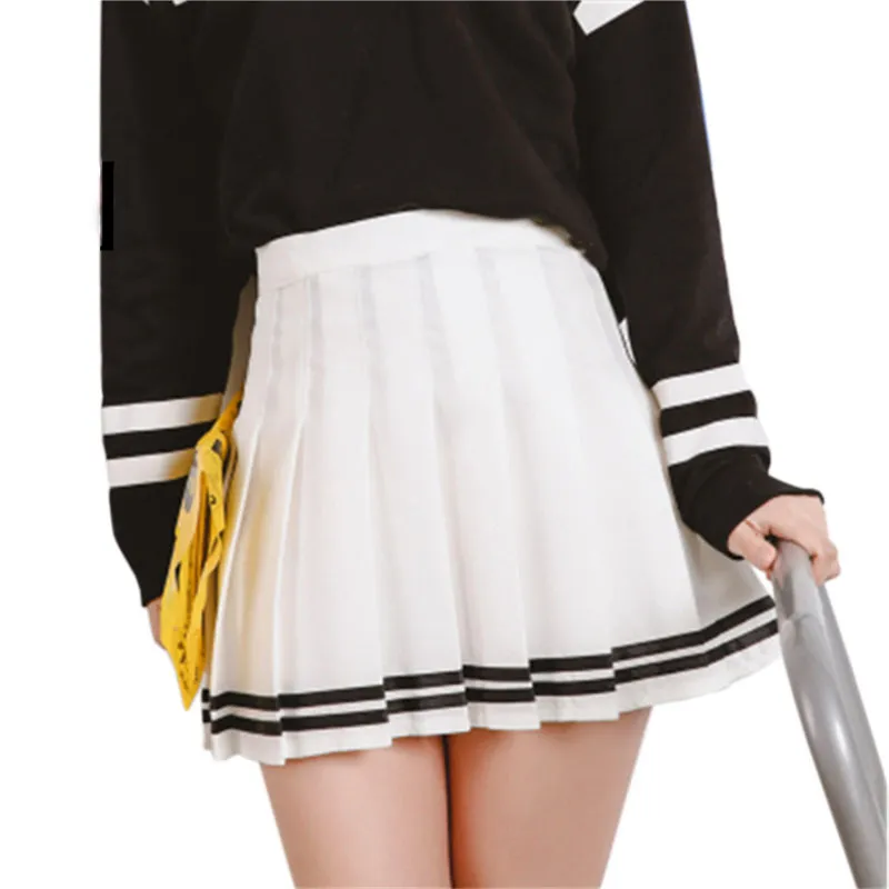 하라주쿠 모리 여자 스트라이프 A 라인 선원 여름 스커트 코스프레 일본 학교 유니폼