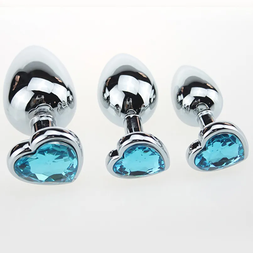blue gem anal plug 2.8 Inch Small Metallic Metal Anal Butt Plug with Blue Gem main image 0