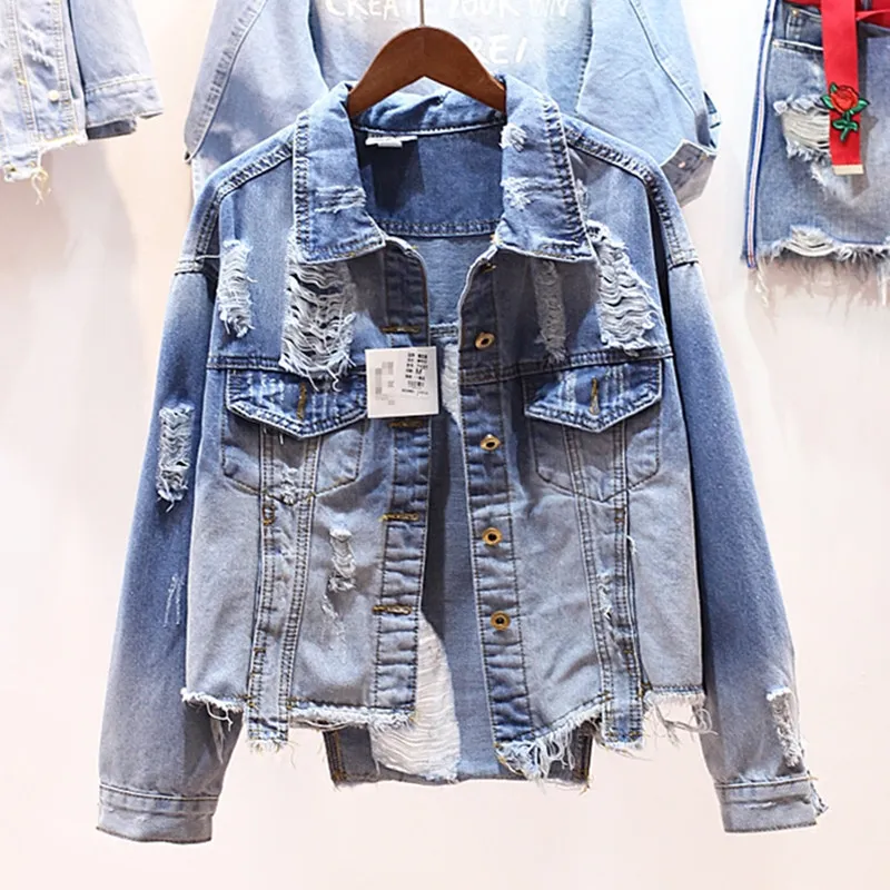 Blue jean on sale jacket with holes