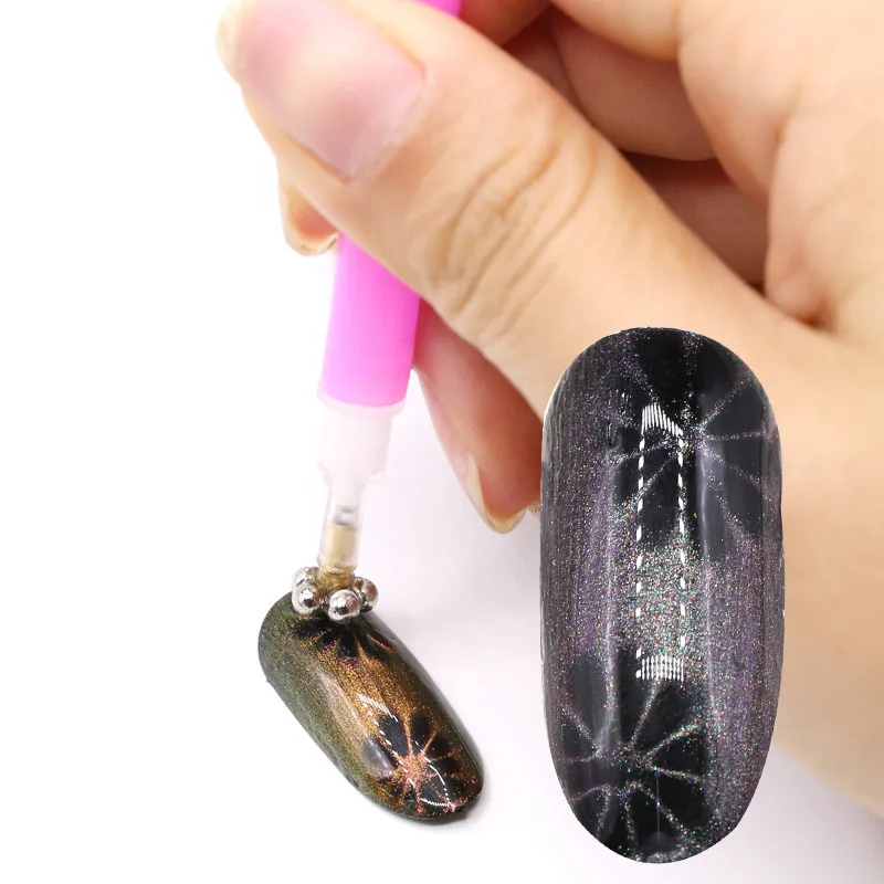 Yeni Nail Art Mıknatıs Sopa Çift Kafa Kedi Göz Mıknatıs Kalem Çiçek Hattı Şerit Etkisi Tırnak Makyaj