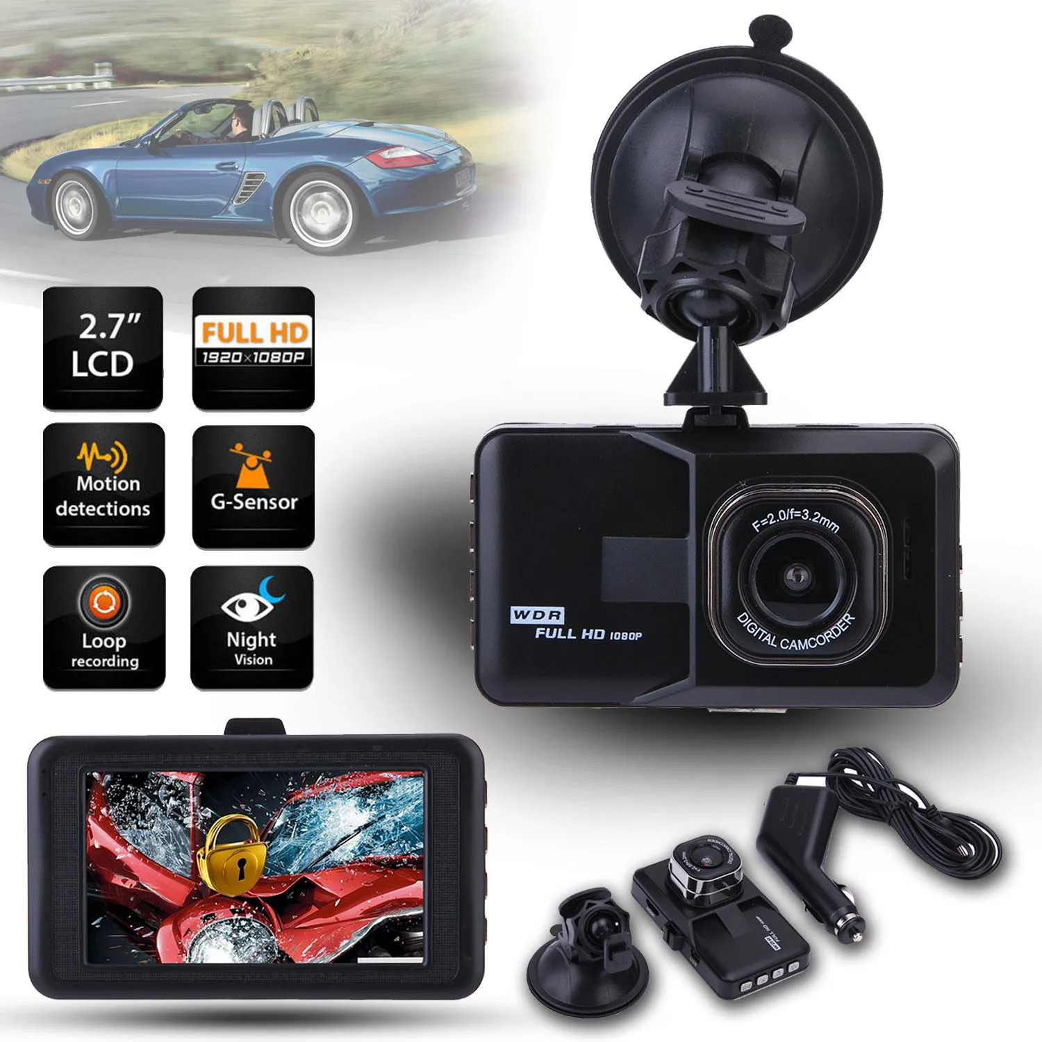 1080 P Araba DVR 3.0 "Araç Dashboard DVR Kamera Video Kaydedici Dash kamera G-Sensor GPS DHL Ücretsiz Kargo