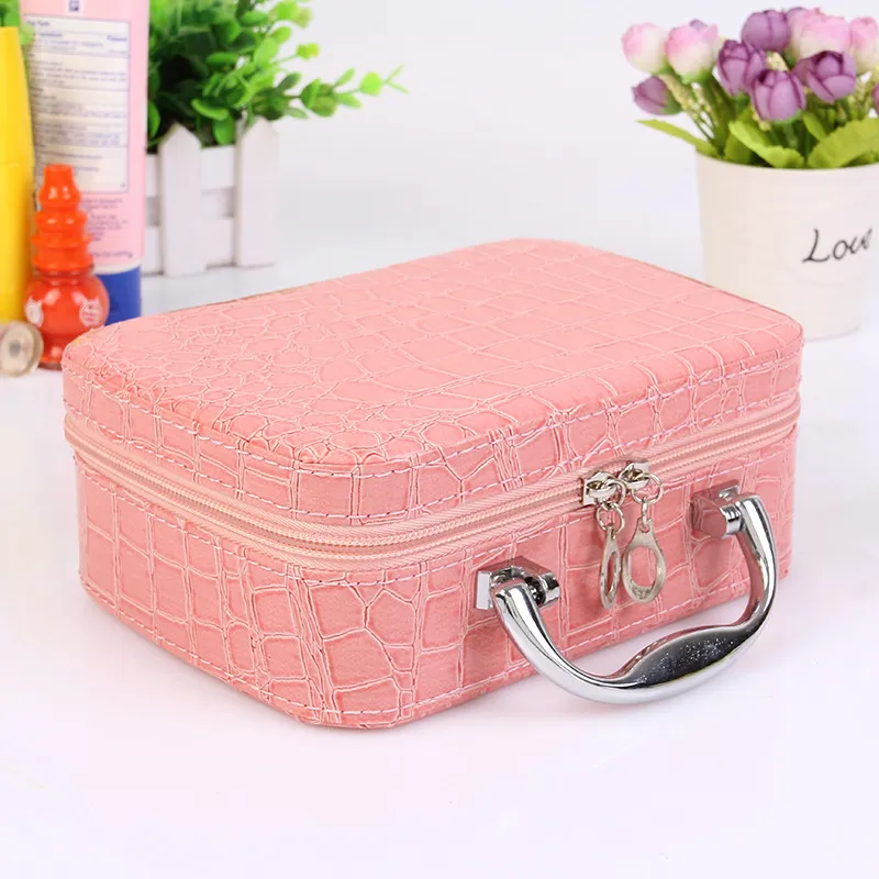 Small Mini Alligator Cosmetic Bags Beauty Case Makeup Bag Lockable Jewelry Box Travel Toiletry Organizer Suitcase