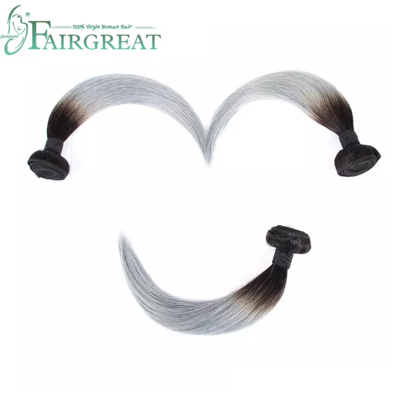 Fairgreat Nouvelle Arrivée # 1B / Gris 100% Virgin Hair Weave Cheveux Humains Brésiliens Argent Gris Droite Bundles / Extensions de Cheveux Ombre