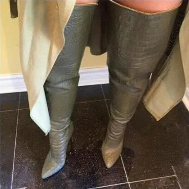 2018 mulheres de pele de cobra impressão de couro coxa alta gladiador botas sobre o joelho botas de cano alto ponta fina bota toe bota de volta zip