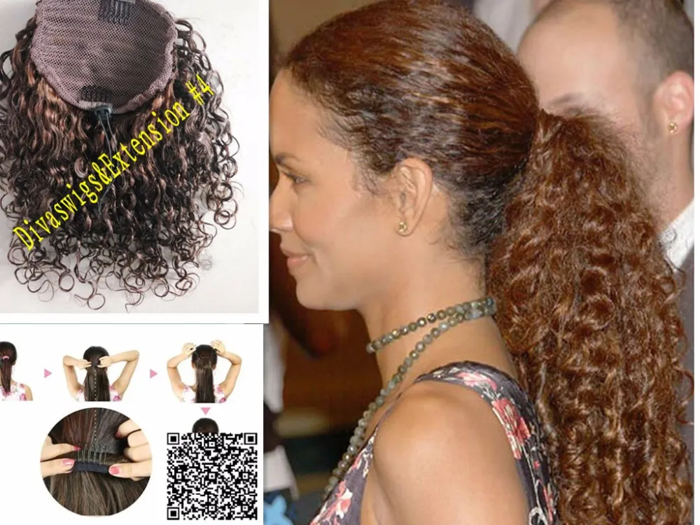 Halle Berry aubrun crépus bouclés queues de cheval postiche clip cheveux humains africains 16 pouces couleurs queues de cheval extension de cheveux 120g