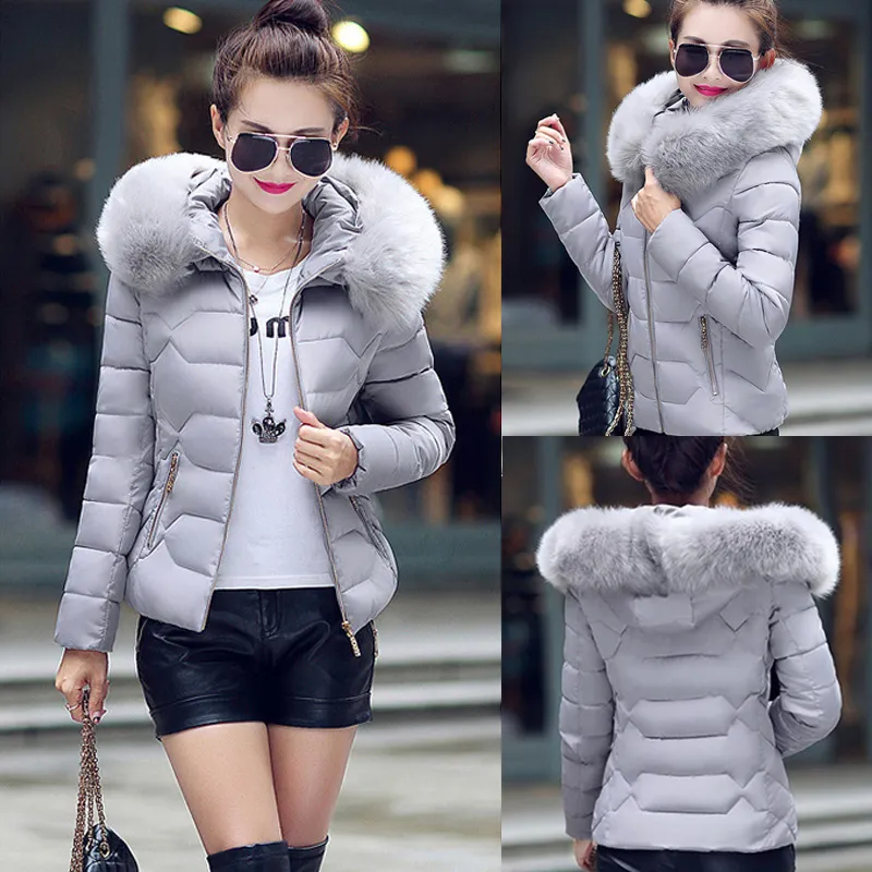 Mode Parkas Kvinnor Vinter Slim Hooded Jacka Stor Fur Collar Coats Bomull Barnad Parka Kvinna Varm Korta Outwear dwt4583 S18101504