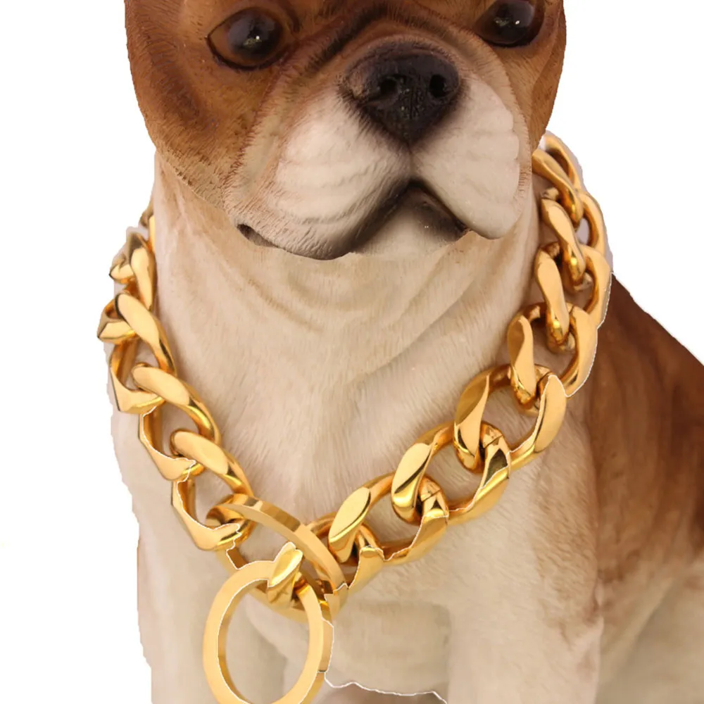 Высочайшее качество 19 мм 12 ~ 34 дюймовый золотой серебристый тон, двойной бордюр Кубинские Pet Link Нержавеющая сталь Собака Ожерелье для домашних животных Ожерелья