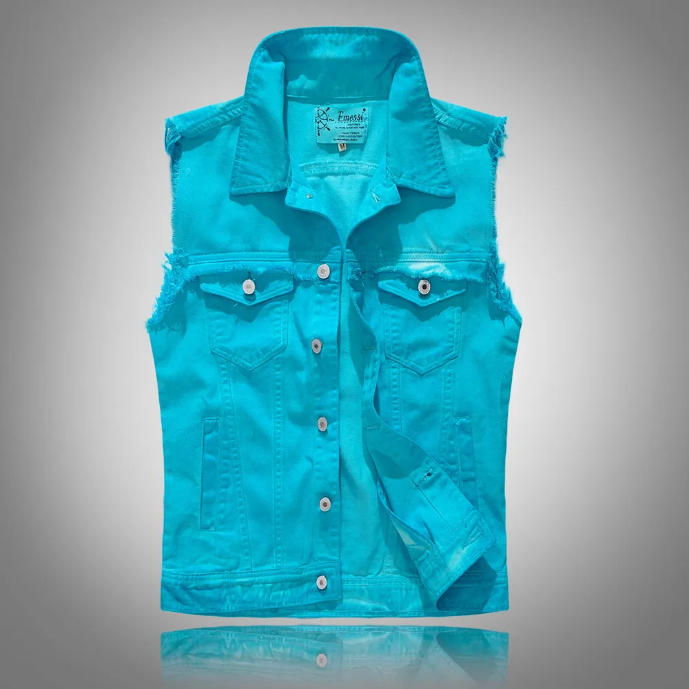 Blue Jeans Vest Mens Denim Giacche senza maniche Bikers Big Boys Gilet Outwear Cappotti 2018 Alta qualità