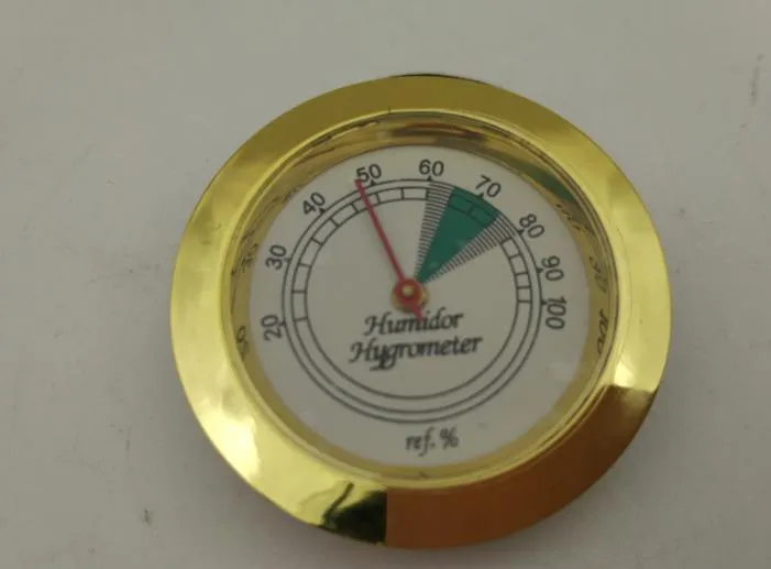 Higrômetro 43mm da caixa de charuto do medidor da temperatura e da umidade do metal do ouro do nível superior