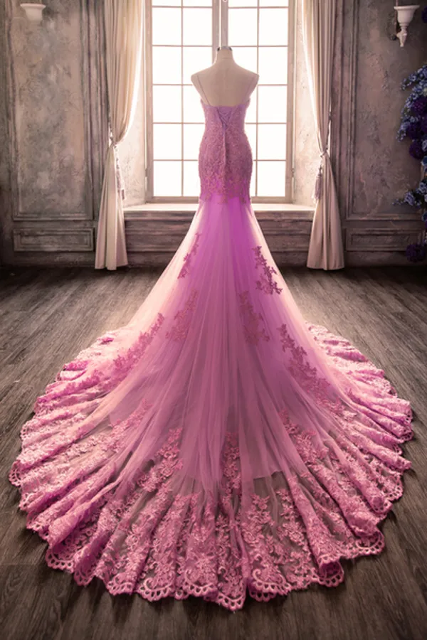 2024 Abito Da Sposa Sirena Viola Chiacchiere Cinghie Di Spaghetti Corsetto A Cuore Applicazioni In Pizzo Abito Da Sposa Di Tulle Da 186 74 DHgate
