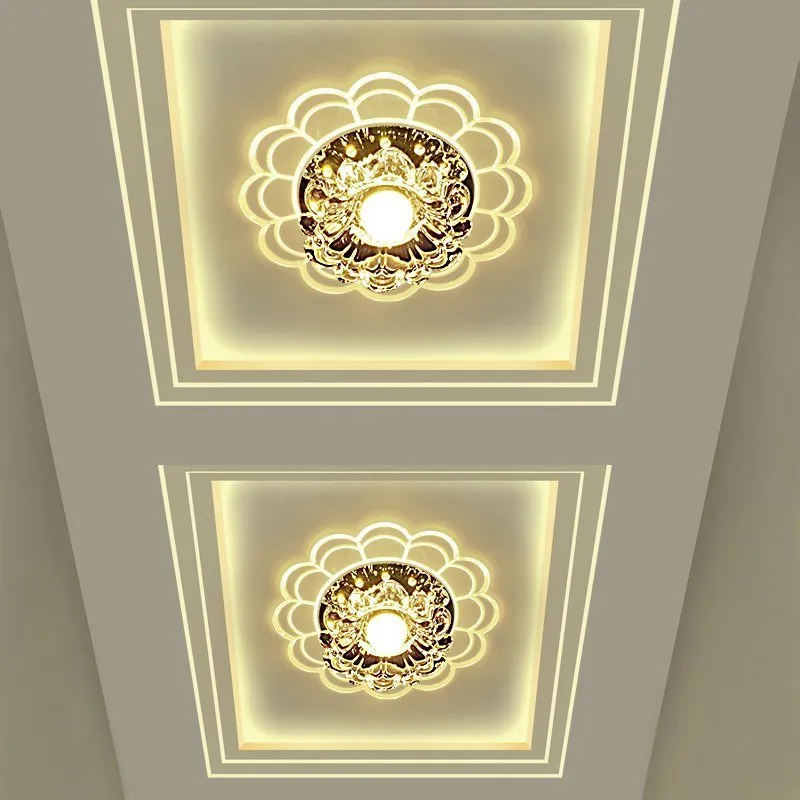 5W LED Crystal Flower Plafond Loulages Corridor Asle Spotlights Creative Porch Entrée Éclairage Downlight Crystal LED Plafond