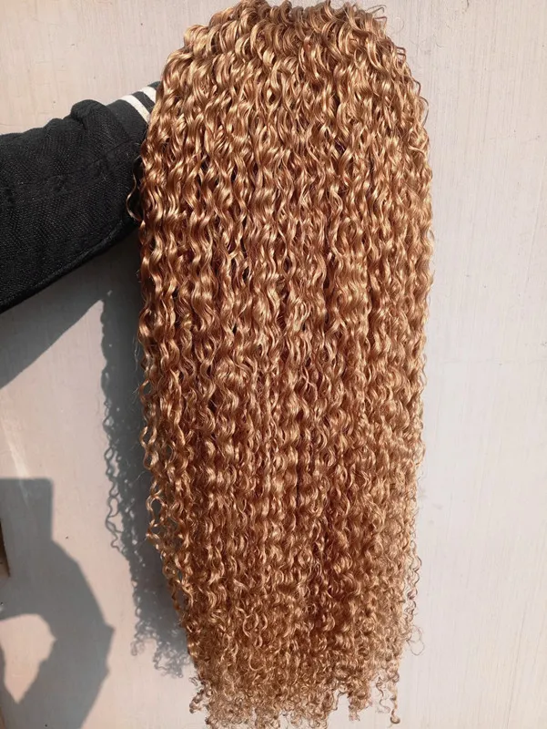 Brazylijski Human Virgin Remy Kinky Curly Hair Extensions Remy Dark Blondynka Kolor Włosów Węzeł 2-3 Zundce do pełnej głowy