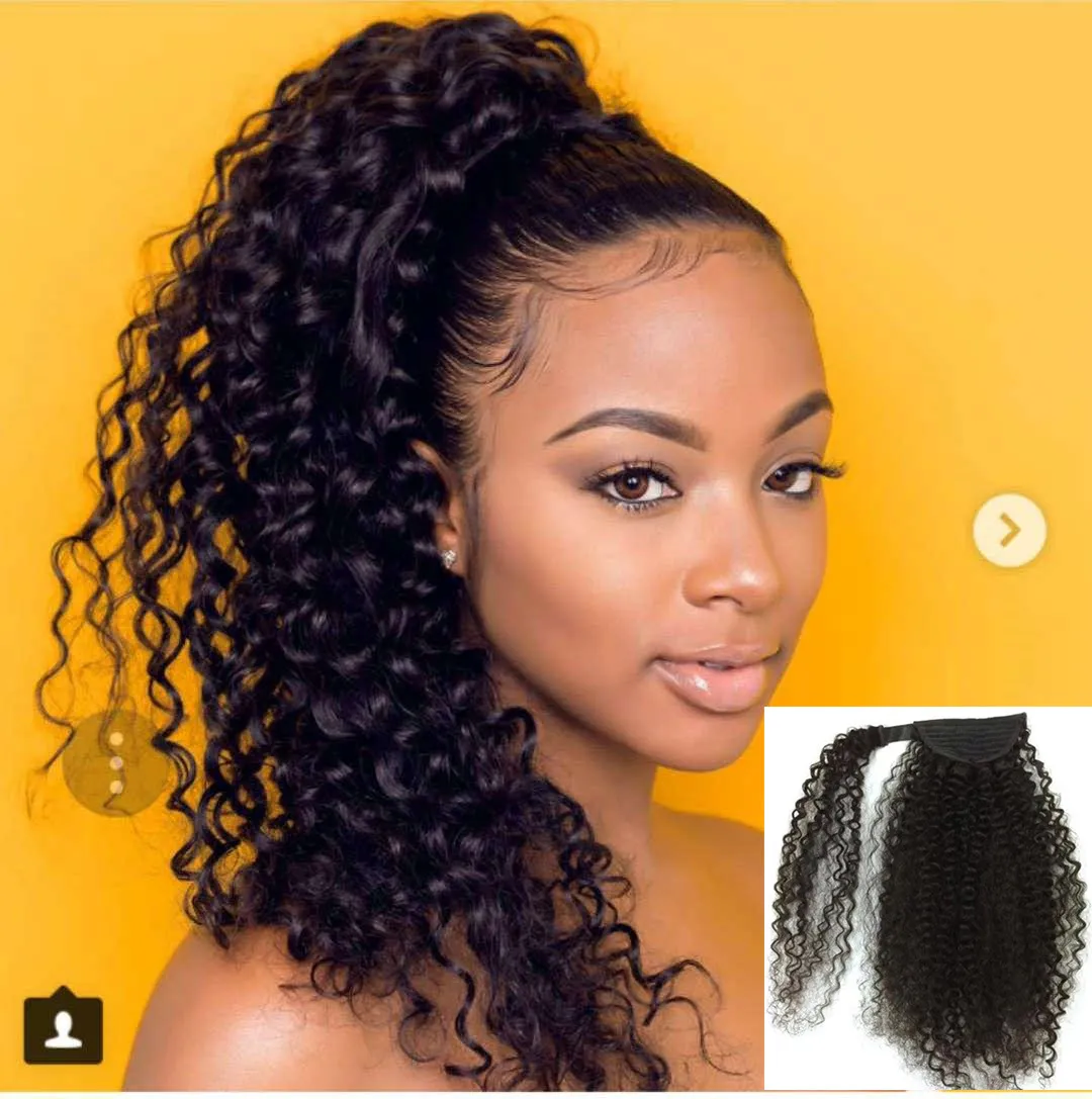 140g African American 1B Color Afro Puff Kinky Curly Slostring Ponytails Human Hair Extension Pony Tail Hair Piece