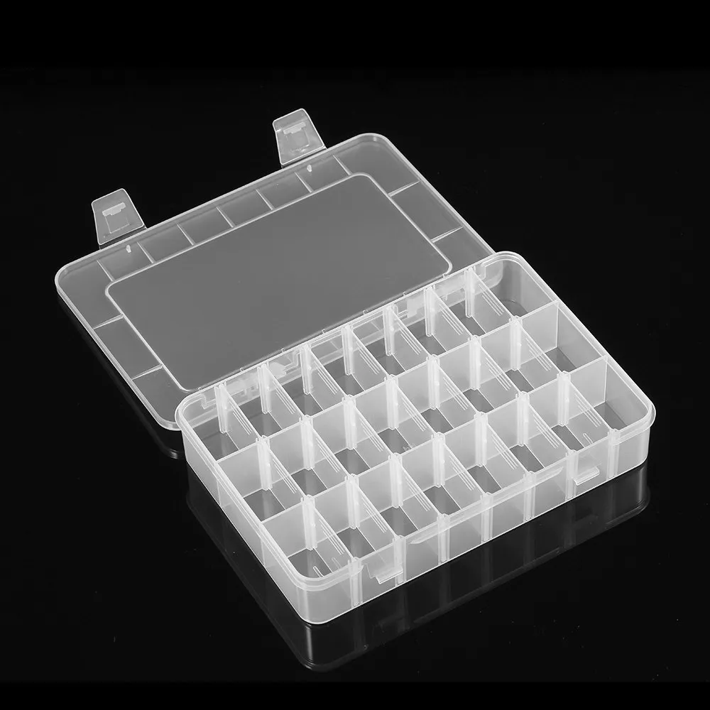 Transparent Compartment Jewelry Storage Box Case Holder Pill Necklace Bracelet Earrings Beads Rings Organizer Plastic Container 24Grids