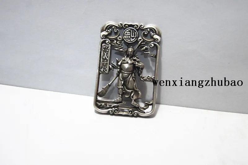 Loyauté et justice recto-verso en bronze blanc antique - ancien stratège militaire chinois guan yu pendentif. Talisman - pendentif collier.