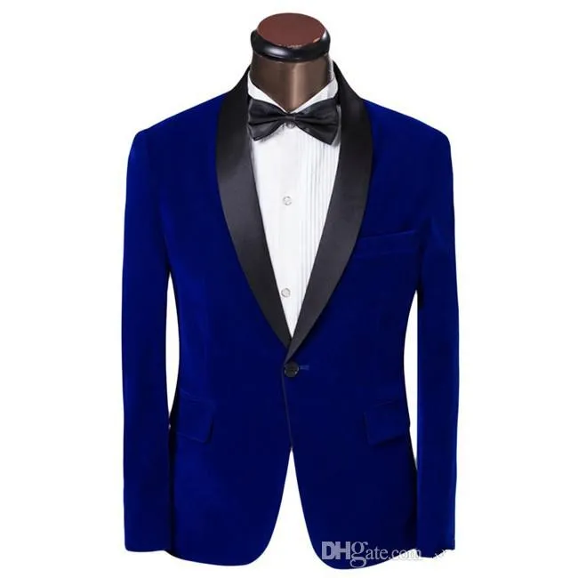 Jesień Moda Zima Royal Blue Velvet Groom Tuxedos Mężczyźni Ślub Tuxedos Mężczyźni Formalne Business Prom Dinarki Garnitury (Kurtka + Spodnie + Krawat) 1906