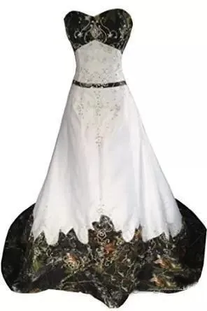 Skromna sukienka ślubna Camo Haft Linia koralikowe koronkowe sukienki ślubne bez pleców bez rozmiaru ukochane szaty de Mariee sukienki ślubne