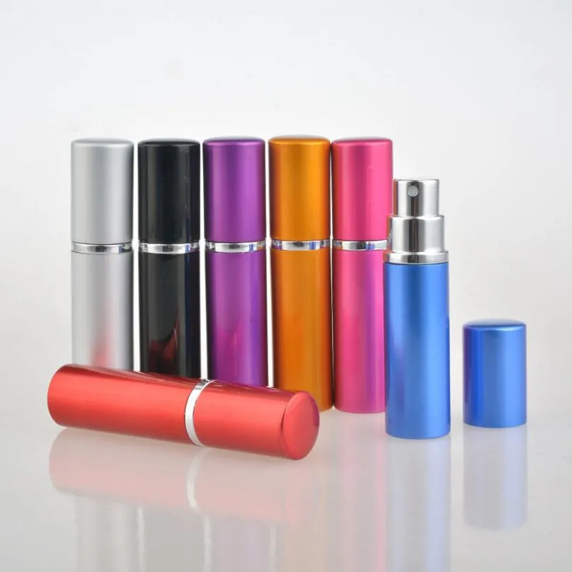 Högkvalitativ 5ml Mini Portable Colorful Refillable Parfym Atomizer Bottle 5cc Aluminium Spray Perfume Flaskor LX1109