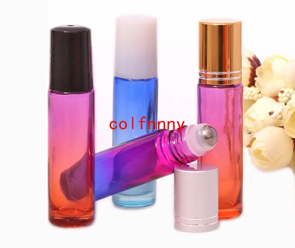 10ml Empty Glass Aromatherapy Roller Roll on Bottles Essential Oil Refillable Bottle With Metal Ball & Black Cap