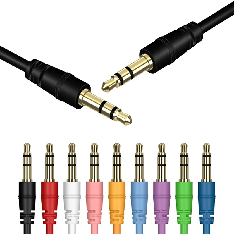 AUX Cabo Audio Cabo Colorido Audio Audio 3.5mm Jack Plug Masculino para Masculino Aux Cabo para Fone De Ouvido MP3 Descartável Barato 300pcs / lote