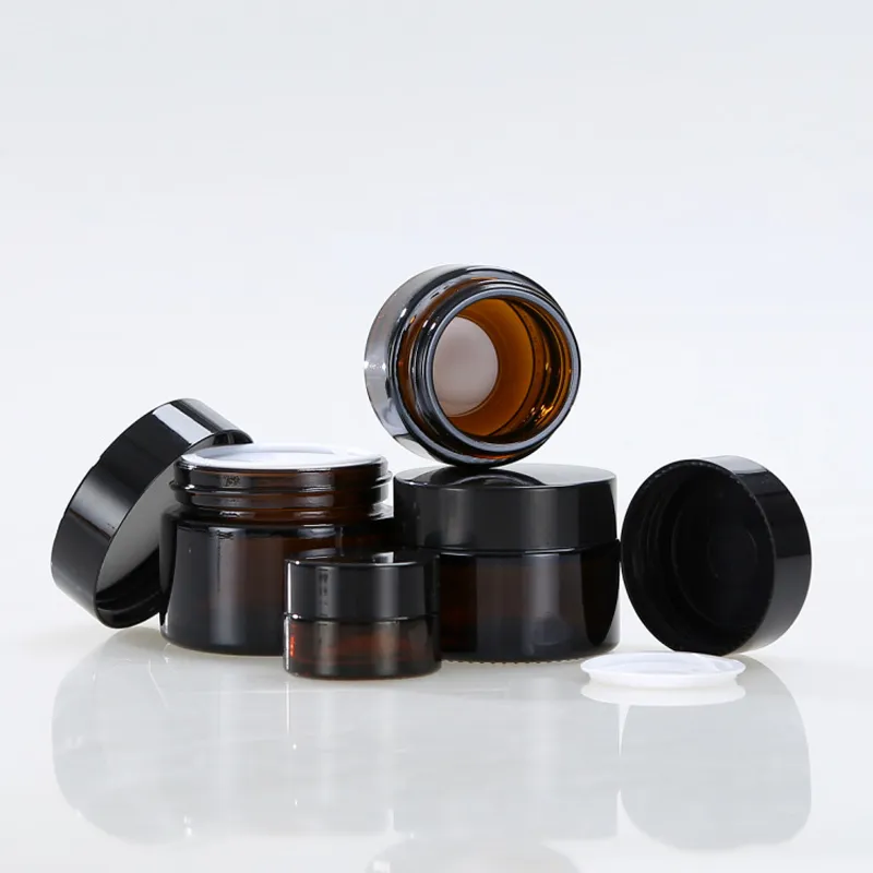 15g/20g/30g/50g/100g Brown Amber Glass Cream Jar with Black Lid Sample Eye Cream Packing Bottle Empty Cosmetic Jar