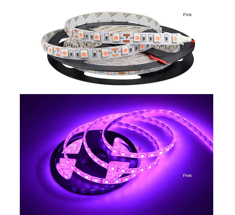 Waterdicht 5050 SMD LED Strip licht 5M 12V Decoratie LED String lamp 60LEDs/M RGB, RGBW, RGBWW, Geel, Roze, Blauw, Groen, Rood 11 Kleuren