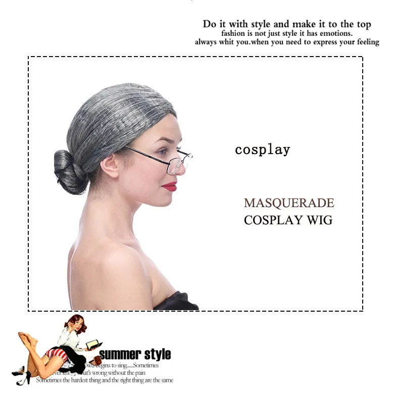 The old lady dressed up Wig Environmental PET Hair Prom props Old granny wigs Headgear For Cosplay Masquerade Party