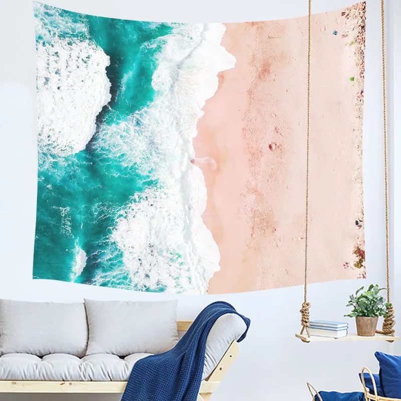 ビーチシーウェーブホームルームの装飾沿岸タペストリー海の風光明媚な壁掛けタピエス装飾的なカーペット現代の寮の毛布