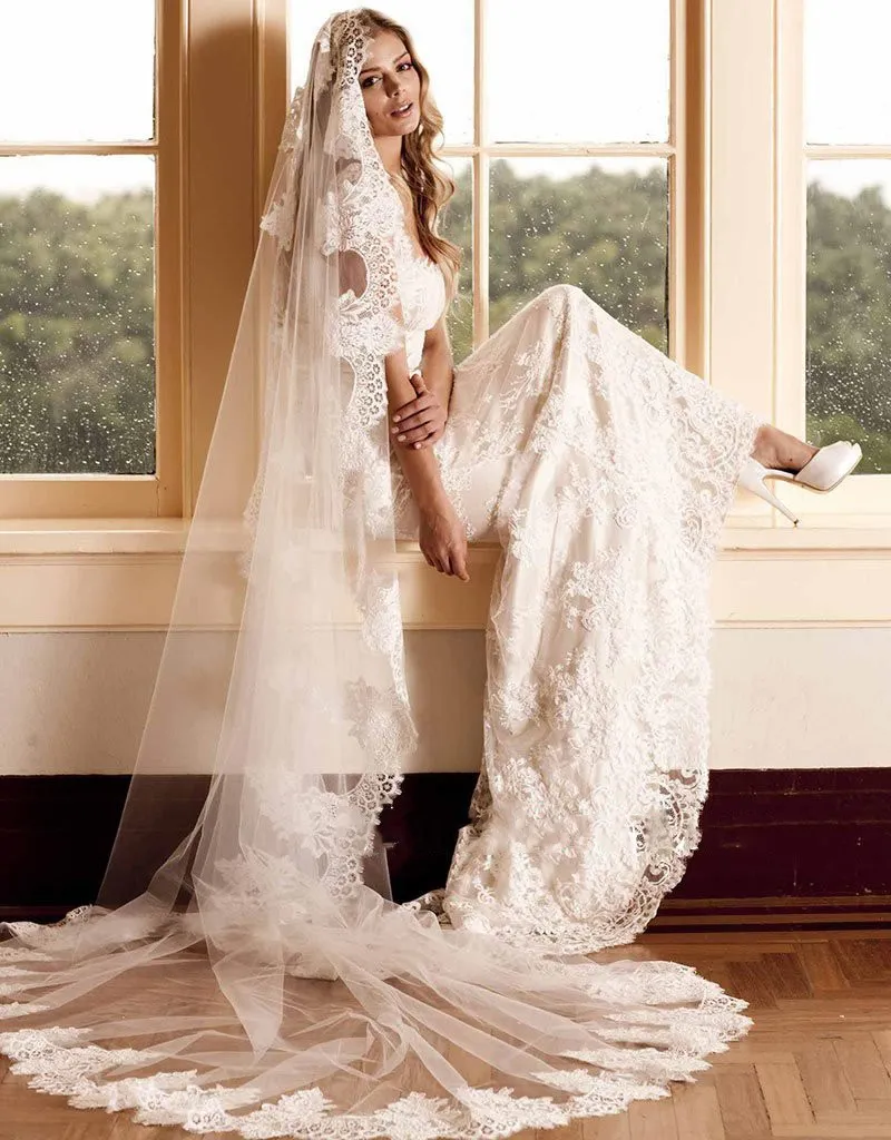 Lace Wedding Veil With Comb, Elegant Bridal Veil 2.5 Meters  display picture 2