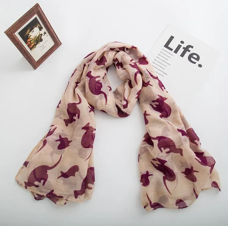 Ny design Gullig Kangaroo Print Voile Bomull Scarf Mode Stor Storlek Långskavar Kvinnor Animal Print Around Scarfs 